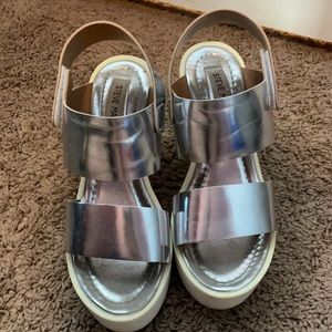 Steve Madden Metallic Silver Platform Heels